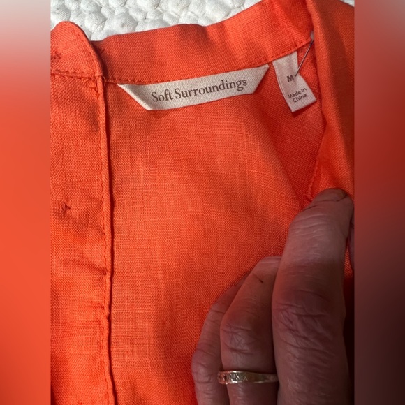 Soft Surroundings Orange 100% Linen Cuffed 3/4 Sleeve top size M - Picture 11 of 12